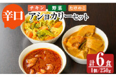 a975-C 《辛口》アショカリー6食セット(チキン2個・野菜2個・たけのこ2個)【スリランカかごしま】姶良市 レトルト レトルトカレー スパイスカレー スパイス スパイシー チキン 野菜 たけのこ 温めるだけ 簡単 常温