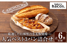 a985-B ハコスの人気ベスト3パン詰合せセット(各2個・計6個)【bakery hacos】姶良市 パン 冷凍パン 詰め合わせ 惣菜パン 菓子パン パイ アップルパイ めんたいフランス クランベリーチーズ