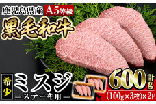 a861-R707 ＜2025年7月中に発送予定＞≪A5等級！希少部位≫鹿児島県産黒毛和牛ミスジステーキ計600g(300g×2P)【水迫畜産】 姶良市 国産 牛肉 ステーキ ステーキ肉 和牛