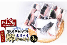 鰤カマ付き！鰤ぶつ切り(アラ)3パック 鹿児島県産 国産 長島町産 鰤 ぶり ブリ 刺身 煮つけ 冷凍 急速冷凍 【宝徳水産】houtoku-1489