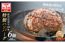 ＜定期便：毎月発送全3回＞鹿児島黒牛特選ハンバーグ(計約900g・約150g×6個)国産 鹿児島 ハンバーグ 冷凍 セット 詰め合わせ 惣菜 肉 黒牛 牛肉 加工品 小分け 簡単調理 おかず 【nixy中山亭】chuzan-1511