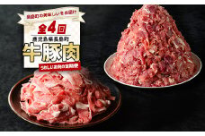 ＜定期便・毎月発送全4回＞ うれしいお肉の定期便 鹿児島県産 豚肉 切り落とし (計4kg・500g×8P) 黒毛和牛 切り落とし (計600g・300g×2P) 【コワダヤ】【宮路ファーム】nagashima-1520