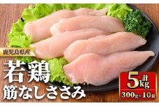 y534 鹿児島県産若鶏筋なしささみ(計5kg・250g×20袋) 国産 九州産 鹿児島県産 鶏肉 鳥肉 鶏 とり 若鶏 冷凍 ささみ ササミ 筋なし 小分け 真空 【TRINITY】