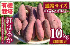 y329-A ≪通常サイズ(1個あたり100g~)≫湧水町産有機さつまいも「紅はるか」(計10kg)  国産 九州産 鹿児島産 有機栽培 サツマイモ 生芋 芋 焼き芋 やきいも べにはるか 天ぷら おかず 野菜 おやつ スイーツ 旬 常温 常温保存【そのやま農園】
