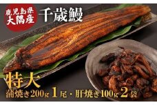 鹿児島県大隅産　特大うなぎ蒲焼200g 1尾・鰻の肝焼き100g×2袋 セット