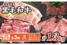 【全3回】鹿児島県産黒毛和牛　満喫定期便　Bセット