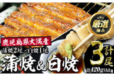 【0393711a】鹿児島県産東串良町のうなぎ蒲焼と白焼(合計3尾・蒲焼2尾、白焼1尾・合計420g以上・秘伝のタレ付き)うなぎ 高級 ウナギ 鰻 国産 蒲焼 蒲焼き 白焼き たれ 鹿児島【うなぎ太郎】