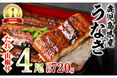【27034】東串良町のうなぎ蒲焼(無頭)(4尾・計約720g・タレ、山椒付)うなぎ 高級 ウナギ 鰻 国産 蒲焼 蒲焼き たれ 鹿児島 ふるさと 人気【アクアおおすみ】