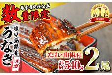 【0174318a】＜数量限定＞＜メガサイズ＞「養鰻業者応援」うなぎ蒲焼き(無頭)(2尾・計約540g・タレ、山椒付) うなぎ 高級 ウナギ 鰻 国産 蒲焼 蒲焼き たれ 鹿児島 ふるさと 人気【アクアおおすみ】