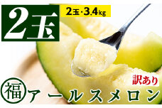 【0211116a】＜訳あり＞マル福の高級アールスメロン(2玉・計3.4kg)メロン フルーツ 果物 果実 3キロ 数量限定 期間限定【マル福園芸組合】
