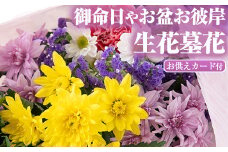 【0125904a】御命日やお盆お彼岸の生花(4種類前後・お供えカード付)花 花束 フラワー 墓花 お盆 お彼岸 大菊【東串良物産館ルピノンの里】