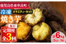 【0332603b】＜定期便・全3回＞東串良の冷凍焼き芋！紅はるか・安納芋・シルクスイート(計6kg)冷凍 焼芋 焼き芋 やきいも さつまいも さつま芋 スイーツ 熟成 詰合せ セット【甘宮】