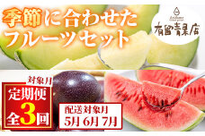 【0313605b】＜定期便・全3回＞自慢の農家×老舗青果店のフルーツ定期便(3回)メロン スイカ パッションフルーツ 果物 フルーツ 果実 セット【有留青果】