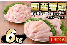 【0124806a-2510】＜2025年10月発送予定＞国産若鶏肉ヘルシーセット(合計6kg・ムネ、ささみ、肩小肉) 鶏肉 鳥肉 とり肉 むね肉 おかず 小分け 国産【エビス】