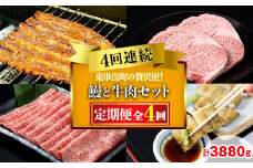 【2906102b】贅沢定期便！鰻と牛肉の4回定期便(4回連続・計3880g) うなぎ 高級 ウナギ 鰻 国産 蒲焼 蒲焼き 白焼き たれ 肉 牛肉 サーロインステーキ しゃぶしゃぶ すき焼き 鹿児島 ふるさと 【東串良町】