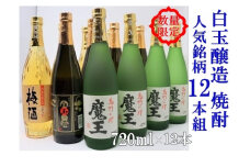 【数量限定】No.6008-1　白玉醸造　魔王4本入り　人気銘柄12本セット（4合瓶）