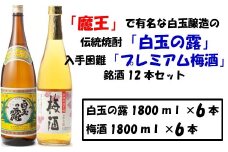 No.7001-1 【魔王の蔵元】白玉醸造の「プレミアム梅酒」と伝統の焼酎各6本セット