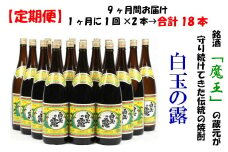 TK-002-1 【定期便：魔王の姉妹焼酎】＜白玉の露＞ 1升瓶×２本 9ヶ月定期配送