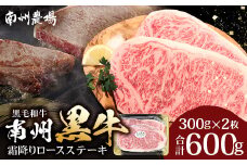 鹿児島県産 黒毛和牛 南州黒牛 霜降りロースステーキ 600g （300g×2枚） 牛ロース肉 オリジナルブランド牛 | 国産 牛 うし 牛肉 ロース サシ やわらかい 但馬牛 冷凍 ステーキ 鹿児島県 南大隅町 南州農場  A7514