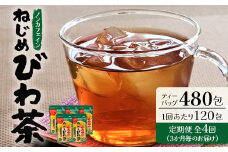 【定期便 12ヶ月全4回】 鹿児島県産 ねじめびわ茶 ティーバック 480包 ≪ 1回あたり120包 (24包入×5袋) ≫ 3か月毎のお届け ノンカフェイン | 国産 お茶 健康茶 ポリフェノール さわやか 甘み 香ばしい おいしい びわの葉 産地直送 鹿児島県 南大隅町 十津川農場 E7522