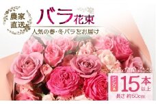 【人気の春・冬ばらをお届け】ばら農家直送！ばら花束15本以上お届け(ピンク系) 【ギフト対応可】│花 フラワー 花束 ばら 薔薇 バラ 誕生日 記念日 結婚祝い ギフト プレゼント お祝い 贈り物 贈答 鹿児島県 南大隅町 富田バラ園 TB-10