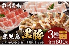 鹿児島県産 黒豚しゃぶしゃぶ&ひとくち餃子詰合せ 計約600g NS-15 ❘ 肉 お肉 豚肉 豚 にく ぶた かごしま黒豚 ロース肉 肩ロース バラ肉 ぎょうざ ひとくち餃子 冷凍 鹿児島県 南大隅町 南州農場