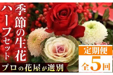 D14008 ＜定期便・全5回＞季節の生花定期お届けハーフセット！プロの花屋が選別！ 花 生花 季節 旬 贈り物 癒し 贈答 フラワー プレゼント 母の日 定期便【花みやび】