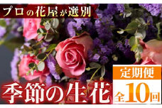 E14001 ＜定期便・全10回＞季節の生花定期お届けセット！プロの花屋が選別！ 花 生花 季節 旬 贈り物 癒し 贈答 フラワー プレゼント 母の日 定期便【花みやび】