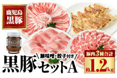 B02087 黒豚セットA (計約1.2kg)、黒豚みそ(160g×2本)、黒豚餃子(12個入×2P)【和田養豚】