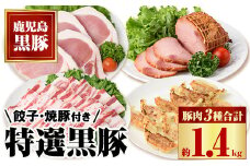 B02091 特選黒豚(計約1.4kg)  黒豚焼豚(約200g×2個) 黒豚餃子(12個入×1P)  鹿児島 国産 九州産 黒豚 豚肉 お肉 バラ肉 ロース トンカツ 焼豚 叉焼 チャーシュー 餃子 ぎょうざ ギョーザ おかず 惣菜 ギフト 贈答【和田養豚】