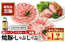B02101 特選黒豚しゃぶしゃぶ・黒豚焼豚2個セット！黒豚バラ・肩ロース(しゃぶしゃぶ用)、黒豚焼豚、こだわりポン酢(300ml)付き  鹿児島 国産 九州産 黒豚 豚肉 お肉 焼豚 叉焼 チャーシュー しゃぶしゃぶ ギフト 贈答【和田養豚】