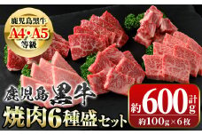 B01033 鹿児島黒牛 食べ比べ焼肉6種盛(計約600g・各100g×6種)牛肉専門店自慢のお肉 鹿児島 国産 九州産 牛肉 黒牛 鹿児島黒牛 A4 A5 等級 サーロイン 三角バラ 中落ち カイノミ クリミ ササミ 焼肉 やきにく バラエティ セット ギフト 贈答【新村畜産】