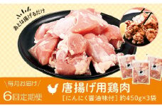 E79002 ＜定期便・全6回＞唐揚げ用鶏肉にんにく醤油味付(計8.1kg・450g×3×6回) 鹿児島 国産 鶏肉 お肉 にんにく 味付け からあげ 唐揚げ おかず チキンソテー 冷凍【肉のふくおか】