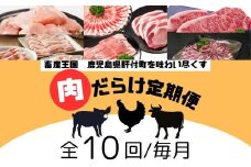 F90001 ＜定期便・全10回＞肝付町セレクト定期便《肉だらけ定期便C》 鹿児島  牛肉 黒毛和牛 豚肉 黒豚 鶏肉 唐揚げ  味付け 定期便 セレクト 加工品 肉加工品 簡単調理 冷凍 冷凍食品 【株式会社きもつき未来商社そらまち】