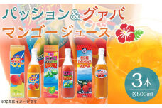 パッション・グァバ・マンゴージュースセット 500ml×3本【ジュース 飲料類 フルーツ 果物 パッションフルーツ マンゴー グァバ 人気 おすすめ 鹿児島県 中種子町 ふるさと納税 送料無料 N025SM】