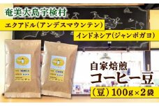 店主おすすめ 自家焙煎コーヒー「豆」100gx2種 とよひかり 珈琲店 こだわり エクアドル インドネシア 鹿児島県 奄美大島 宇検村 ギフト 送料無料