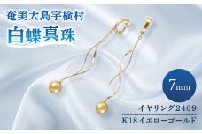【真珠】 奄美 パール 白蝶真珠（ 7mm K18 イエローゴールド イヤリング 2469 ）【天然】 真珠 ジュエリー アクセサリー