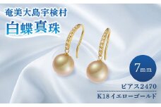 【真珠】 奄美 パール 白蝶真珠（ 7mm K18 イエローゴールド ピアス 2470 ）【天然】 真珠 ジュエリー アクセサリー 