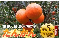 奄美大島 瀬戸内町産 たんかん ご家庭用 約5kg サイズ混合 バラ詰め