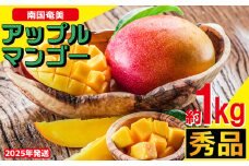 南国奄美の秀品アップルマンゴー 約1kg【2025年発送】 鹿児島県 奄美群島 奄美大島 龍郷町 国産 奄美産 青果 果物 くだもの フルーツ 南国 トロピカル デザート スイーツ 濃厚 とろける 甘い アップルマンゴー 秀品 1kg