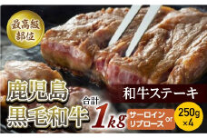 【最高級部位】鹿児島黒毛和牛ステーキ １kg(250ｇ×４)(サーロインorリブロース)【尾崎牧場】