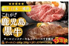 2170 《和牛日本一獲得》5等級 これが!!鹿児島黒牛 サーロインステーキ＆リブロースすき焼き（サーロイン400g（200g×2P）＆リブロース300g)  ( 5等級 黒牛 黒毛和牛 牛肉 日本一 全国和牛能力共進会 徳之島 奄美 鹿児島 すき焼き しゃぶしゃぶ スライス ステーキ 霜降り 食べ比べ オススメ プレミアム JA食肉かごしま )