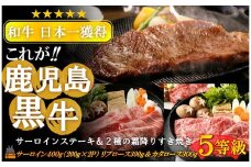 2171 《和牛日本一獲得》5等級 これが!!鹿児島黒牛 サーロインステーキ＆2種の霜降り「すき焼き」（サーロイン400g（200g×2P）＆リブロース300g＆カタロース300g)  ( 5等級 黒牛 黒毛和牛 牛肉 日本一 全国和牛能力共進会 徳之島 奄美 鹿児島 すき焼き しゃぶしゃぶ スライス ステーキ 霜降り 食べ比べ オススメ プレミアム JA食肉かごしま )