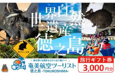 2304 奄美航空ツーリスト徳之島営業所 旅行ギフト券（3,000円分）（ 旅行会社 地元旅行会社 旅行クーポン 航空券 フェリー 徳之島 奄美 鹿児島 世界自然遺産 奄美航空ツーリスト 奄ツー！ 徳之島営業所 旅行パック 飛行機 船 宿泊 ホテル )