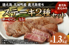 徳之島 天城町産 鹿児島育ち 鹿児島黒毛和牛ステーキ2種セット(合計約1.3kg)