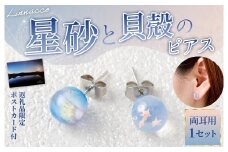 星砂と貝殻の ピアス 1個  天然石ビーズ パワーストーン 両耳用 サージカルステンレス 幅2cm ニッケルフリー アクセサリー ファッション レディース 女性 貝殻 星砂 鹿児島県 天城町