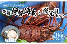 ■【漁師直送】 活き〆冷凍 天然伊勢海老1kg（3～4尾）と夜光貝（1個）のセット　W005-011u
