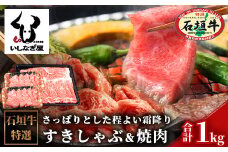 石垣牛すきしゃぶ600g＋焼肉400gセット（いしなぎ屋）【 特選肉 肉 高級 黒毛和牛 和牛 牛 】AB-8
