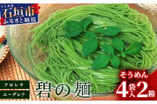  ≪そうめん≫ 石垣島のユーグレナ＆クロレラ入り乾麺(4セット入り化粧箱×2 箱、合計8セット）※（1セットそうめん180ｇ1袋、特製つゆ2食入り）【そうめん ソーメン ユーグレナ 健康 美容 素麵 麺 沖縄県 沖縄 琉球 八重山 八重山諸島 石垣島 石垣 石垣島産  】AR-1