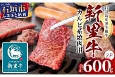 石垣島産 黒毛和牛 新里牛 カルビ系焼肉用 (300g×2) 合計600g (ナカバラ・ソトバラ・笹の葉カルビから２つおまかせ) SZ-4